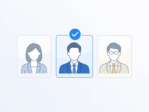 3名のインタビュアー候補から1名を選ぶイラスト