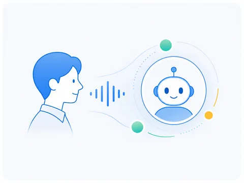 AIインタビュアーと音声で会話するイラスト